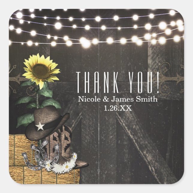 Pegatina Cuadrada Luces de granero rústico de Country Western para r (Anverso)