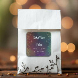 Pegatina Cuadrada Luces de Hadas del Bosque Encantado Fantasía Boda