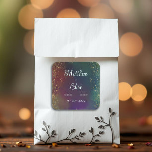 Pegatina Cuadrada Luces de Hadas del Bosque Encantado Fantasía Boda
