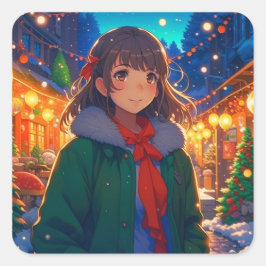 Pegatina Cuadrada Luces de los Navidades del Chica Anime