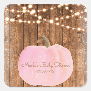 Pegatina Cuadrada Luces de Madera Rústicas de Calabaza con Destellos