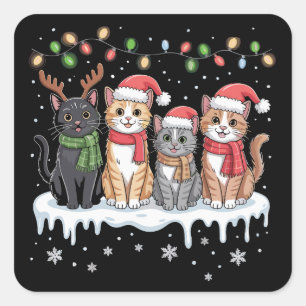 Pegatina Cuadrada Luces de Navidad para Gatos Santa Amante de Gatos 
