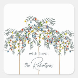 Pegatina Cuadrada Luces de navidades en palm Trees Personalizado Pal