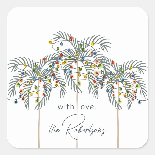Pegatina Cuadrada Luces de navidades en palm Trees Personalizado Pal (Anverso)