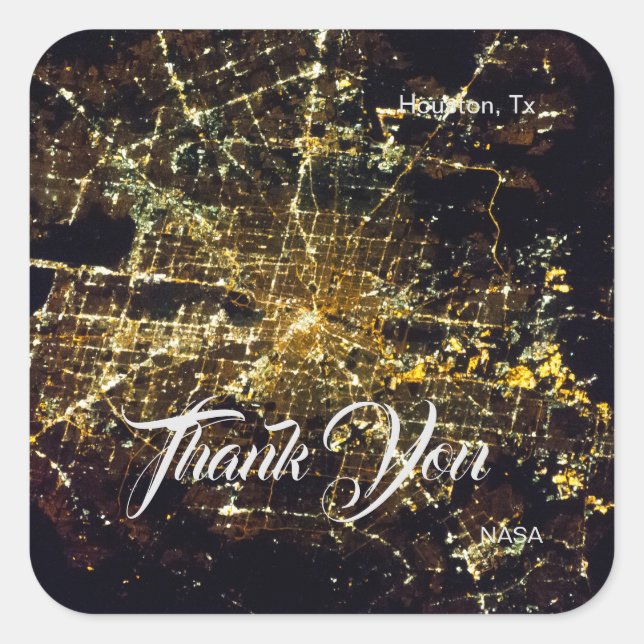 Pegatina Cuadrada Luces nocturnas en el taxi de Houston, foto de la  (Anverso)