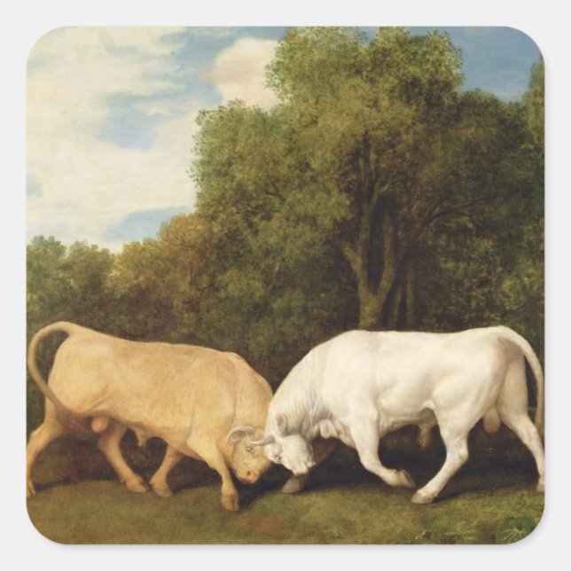 Pegatina Cuadrada Lucha de toros de George Stubbs el |, 1786 (aceite (Anverso)