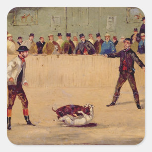 Pegatina Cuadrada Lucha del perro (aceite en el papel)