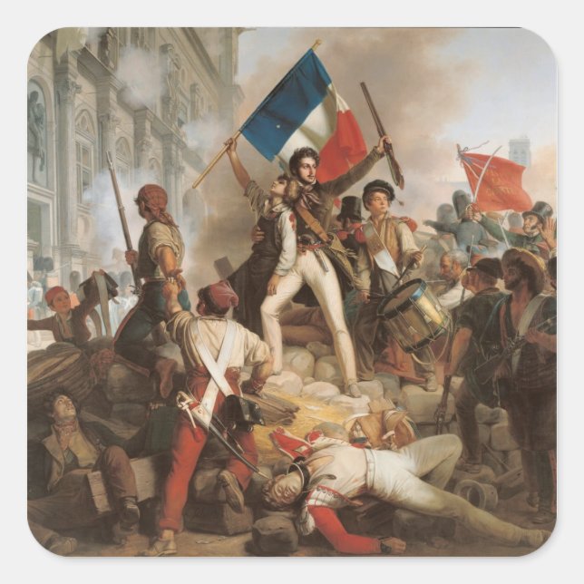 Pegatina Cuadrada Lucha en el Hotel de Ville (Anverso)