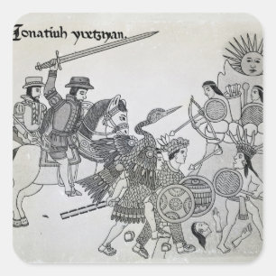 Pegatina Cuadrada Lucha entre los españoles y los aztecas