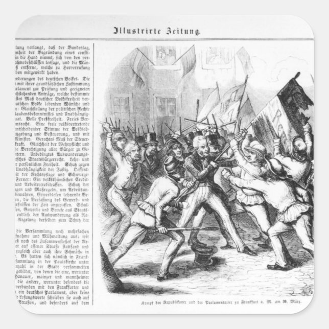 Pegatina Cuadrada Lucha entre los republicanos y el Parlamento (Anverso)