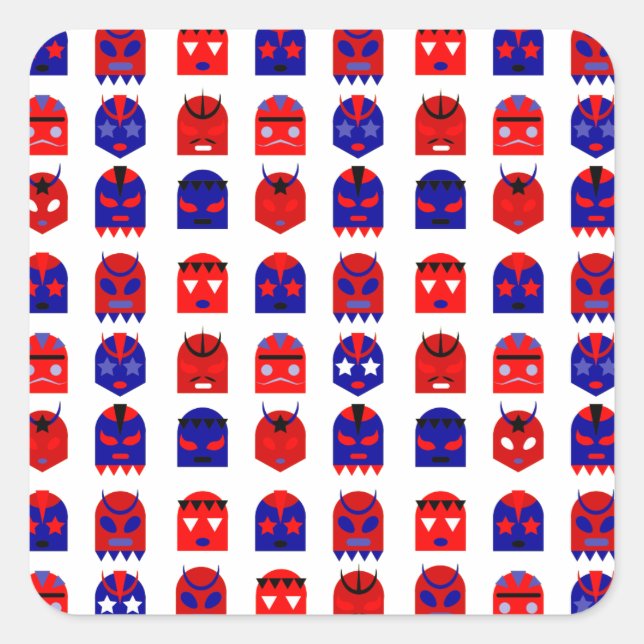 Pegatina Cuadrada lucha libre mascarillas (Anverso)