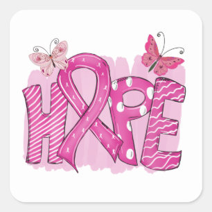 Pegatina Cuadrada Luchador de Cinta Rosa espera cáncer de mama