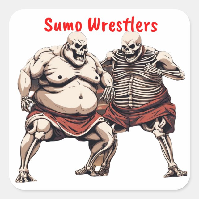 Pegatina Cuadrada Luchadores De Sumo Skeleton En Acción (Anverso)
