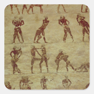 Pegatina Cuadrada Luchadores, detalle de una pintura de pared de la