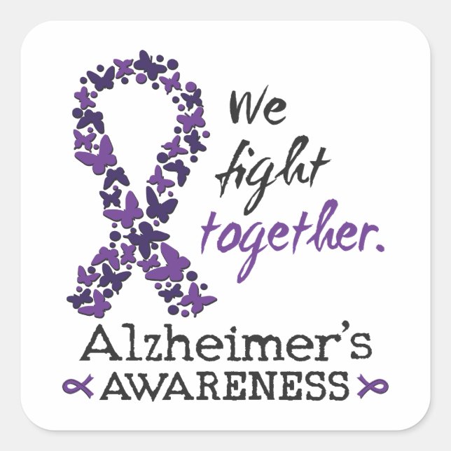 Pegatina Cuadrada Luchamos juntos - Conciencia sobre el Alzheimer (Anverso)