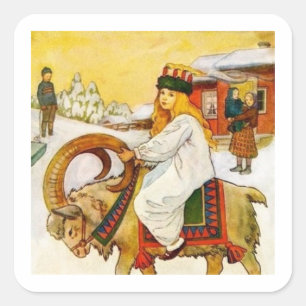 Pegatina Cuadrada Lucía monta la cabra de julio