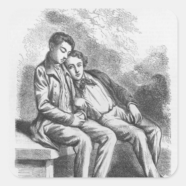 Pegatina Cuadrada Lucien de Rubempre y David Sechard (Anverso)