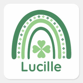 Pegatina Cuadrada Lucille Name Clover Boho Rainbow