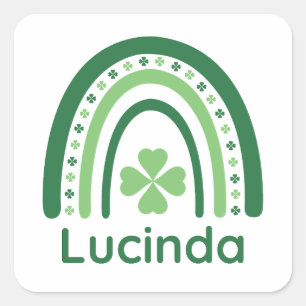 Pegatina Cuadrada Lucinda Nombre Clover Boho Rainbow