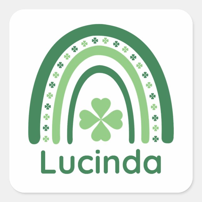 Pegatina Cuadrada Lucinda Nombre Clover Boho Rainbow (Anverso)