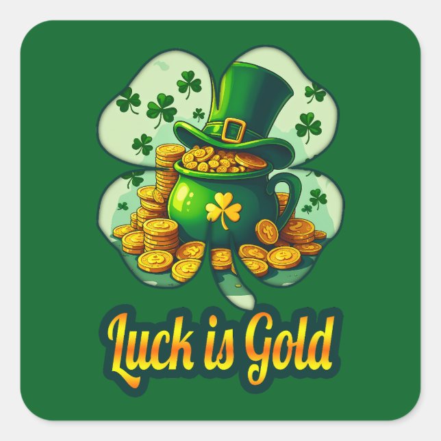 Pegatina Cuadrada Luck Is Gold St Patrick’s Day - Autocolante (Anverso)