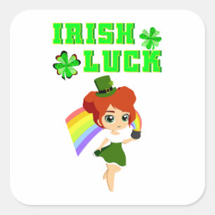 Pegatina Cuadrada Luck leprechaun 17 Day Saint March Patricks