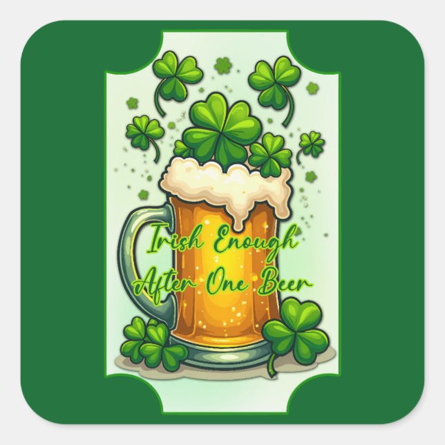 Pegatina Cuadrada Lucky Beer St Patrick’s Day Shirt – Autocolante (Anverso)