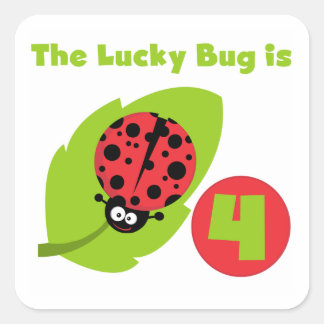 Pegatina Cuadrada Lucky Bug 4º Camisetas de cumpleaños y regalos