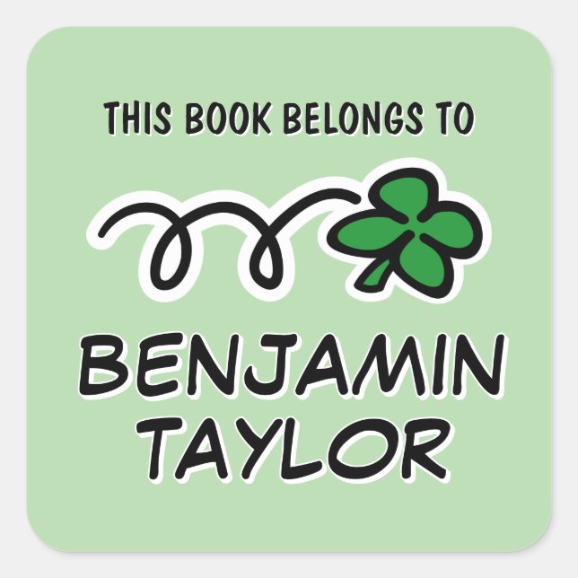 Pegatina Cuadrada Lucky clover doodle personalized bookplate sticker (Anverso)