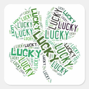 Pegatina Cuadrada Lucky Clover Word Art