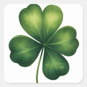 Pegatina Cuadrada Lucky Four Leaf Clover, el amante del Día de San P