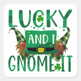 Pegatina Cuadrada Lucky & I Gnome It St Patricks Day Fiesta