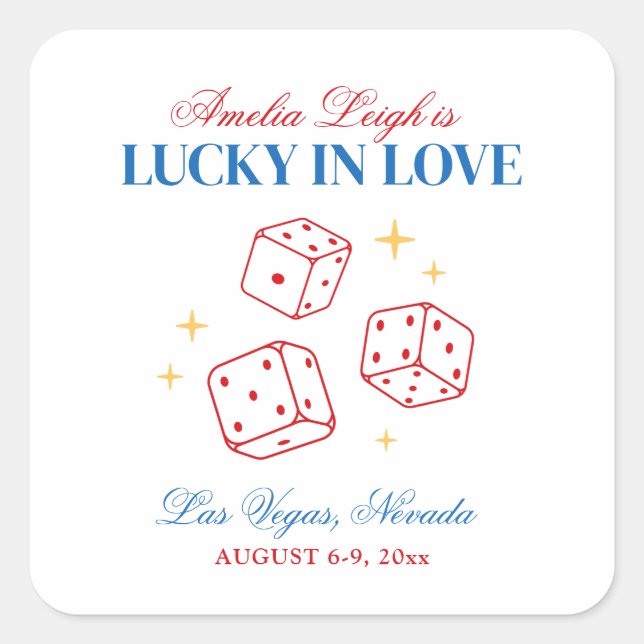 Pegatina Cuadrada Lucky In Love Casino Bachelorette Weekend (Anverso)