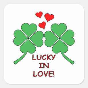 Pegatina Cuadrada Lucky In Love Hearts Clover