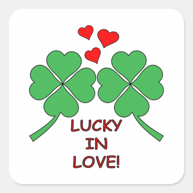Pegatina Cuadrada Lucky In Love Hearts Clover (Anverso)
