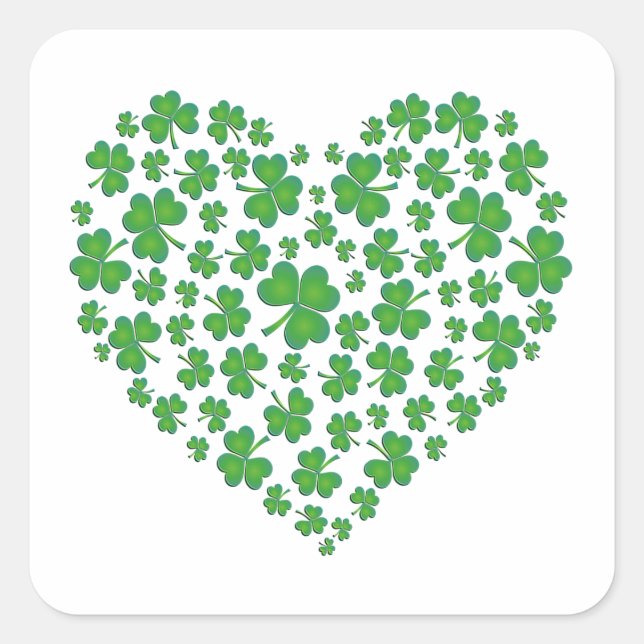 Pegatina Cuadrada Lucky Irish Shamrock Heart (Anverso)