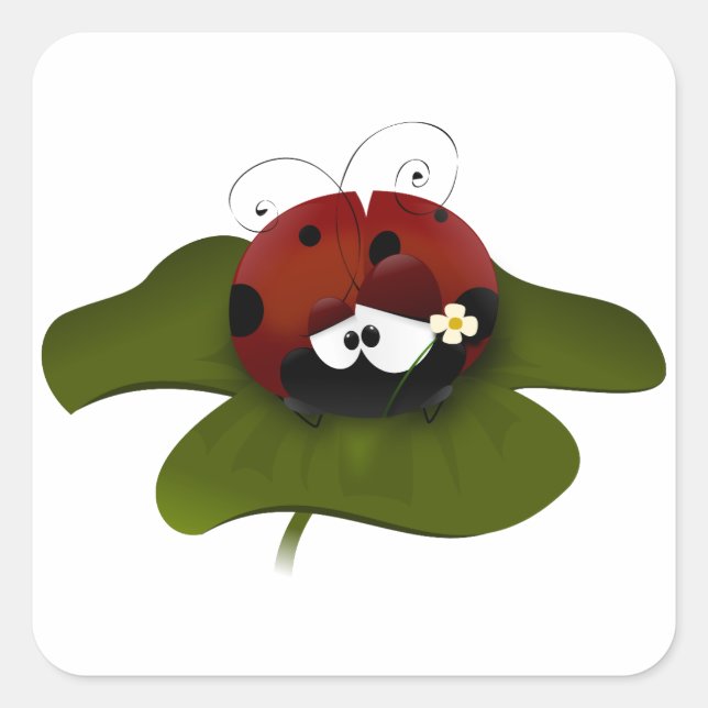 Pegatina Cuadrada Lucky Ladybug (Anverso)