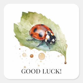 Pegatina Cuadrada Lucky Ladybug en Leaf