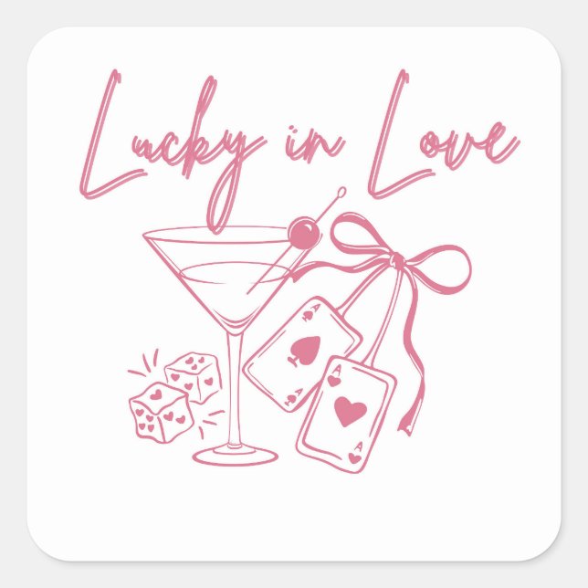 Pegatina Cuadrada Lucky Love Vegas Casino Bachelorette Bridal Party (Anverso)