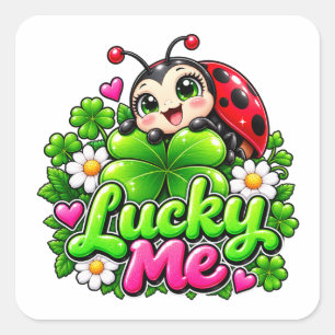 Pegatina Cuadrada Lucky Me Mariquita Trébol