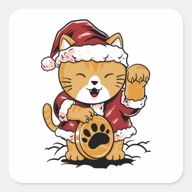 Pegatina Cuadrada Lucky Meow (Anverso)