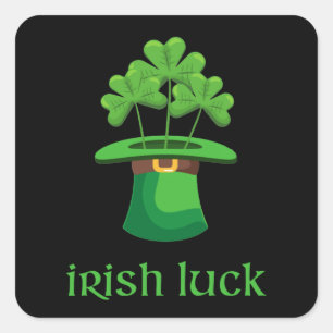 Pegatina Cuadrada Lucky Shamrock Clover Leprechaun Green Gorra