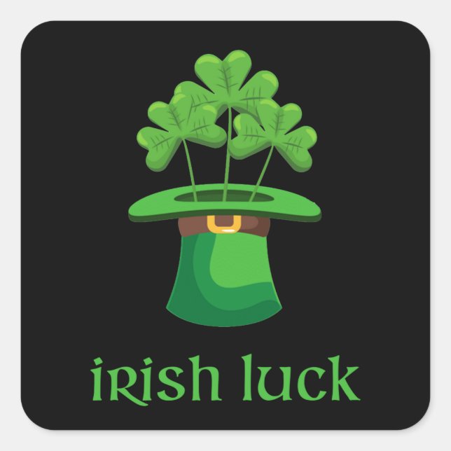 Pegatina Cuadrada Lucky Shamrock Clover Leprechaun Green Gorra (Anverso)