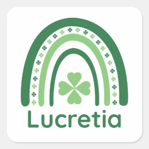 Pegatina Cuadrada Lucretia Name Clover Boho Rainbow