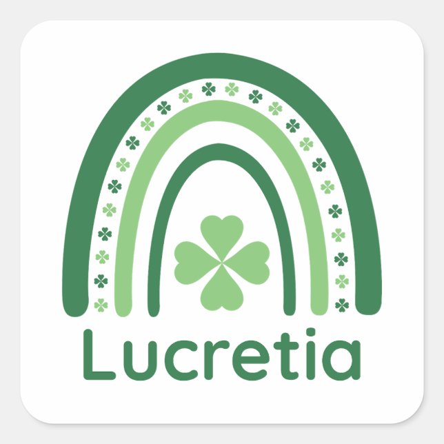 Pegatina Cuadrada Lucretia Name Clover Boho Rainbow (Anverso)