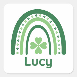 Pegatina Cuadrada Lucy Name Clover Boho Rainbow