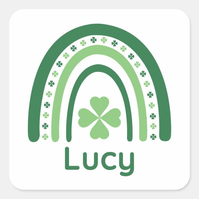 Pegatina Cuadrada Lucy Name Clover Boho Rainbow (Anverso)