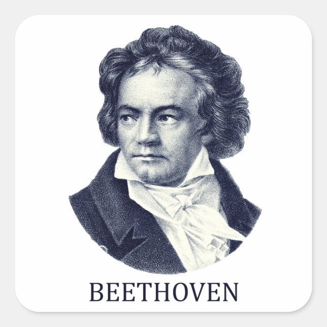 Pegatina Cuadrada Ludwig van Beethoven, azul (Anverso)
