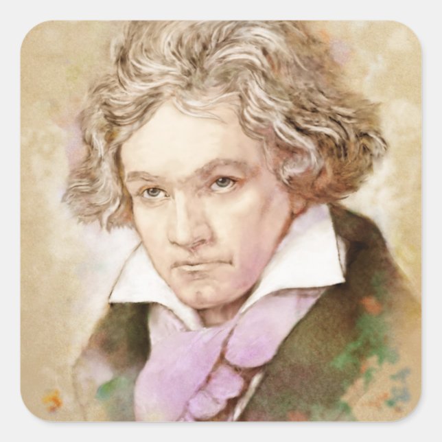 Pegatina Cuadrada Ludwig van Beethoven im Aquarell Stil (Anverso)
