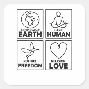 Pegatina Cuadrada Lugar de nacimiento Carrera de la Tierra Amor por 